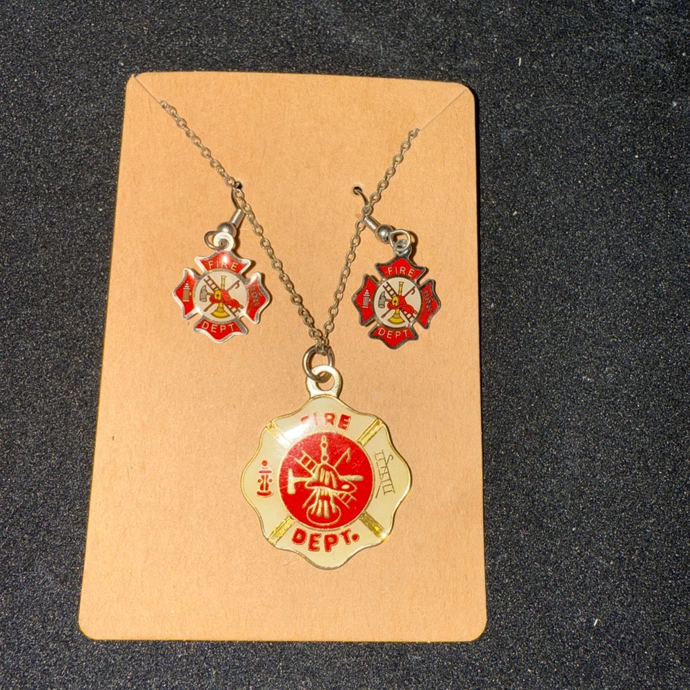 Fire Dept Red and Gold Jewelry Set